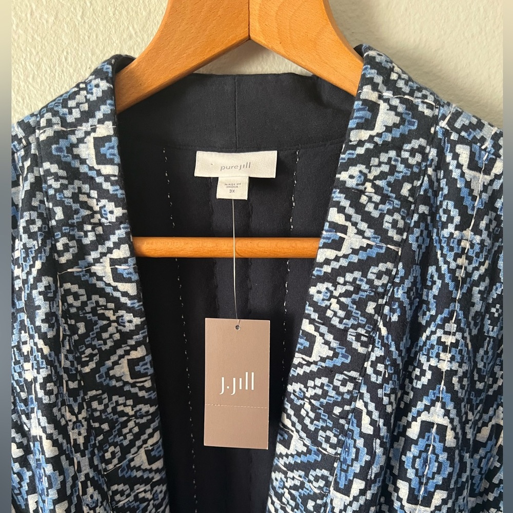 ✨SOLD✨ J Jill Pure Jill Quilted Square-Sleeve Blue Geometric Jacket Size 3X - Picture 9 of 13